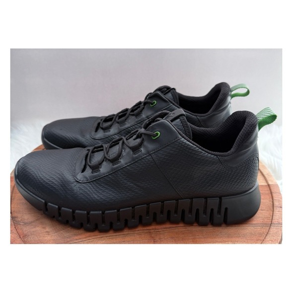 ECCO Gruuv Men\'s Black Green Leather Sneakers EU‎ 46 US 12-12.5